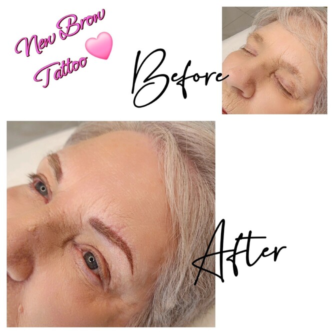 permanent makeup brow tattoos on mature lady in Hamilton