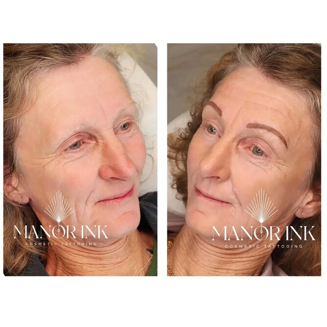 mature lady with permanent makeup brow tattoo