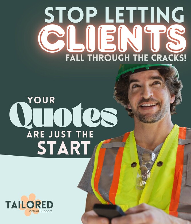Tradesman smiling with phone – Stop letting clients fall through the cracks. Your quotes are just the start. Tailored Virtual Support.
