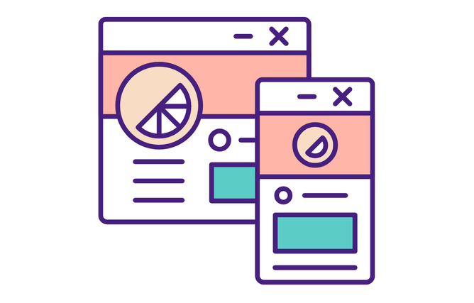 Graphic image of landing page shown on two sizes phone and desktop to target the right clients 