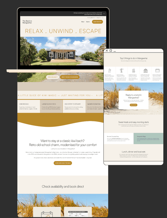 Rocketspark Website Design for The Bach in Mangawhai