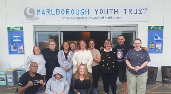 Marlborough Youth Trust team with Sam Troth — empowering young people and building community support.