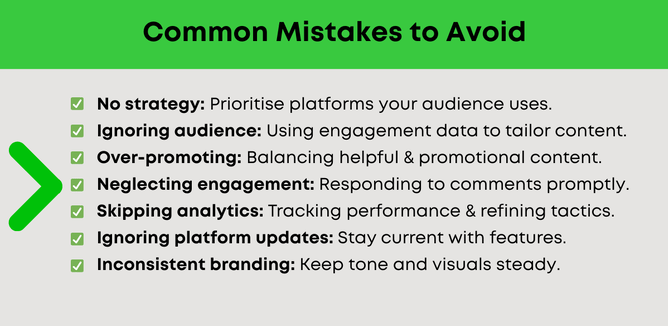 Infographic illustrating common mistakes to avoid with social media