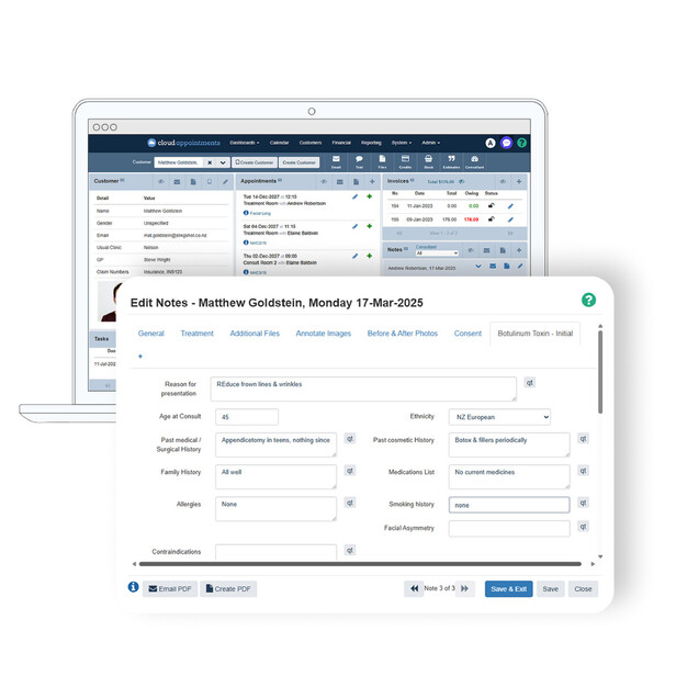 Notes templates for cosmetic medicine treatments