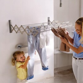 Clothes line folds out from wall