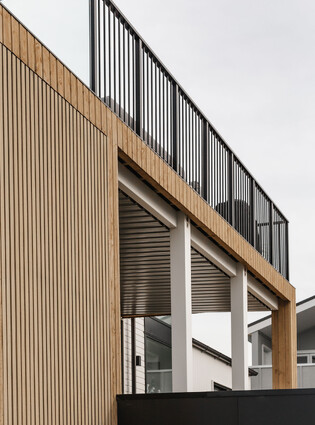 Close up image of a second-story deck.