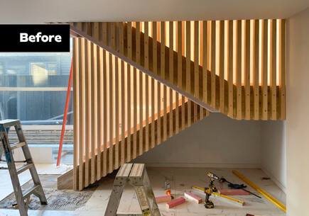 Staircase construction with timber balustrade.