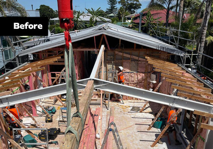 Before image of a home renovation in Mount Maunganui showing the construction of the new roof.