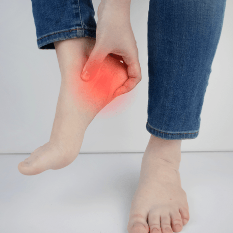 Inflamed bursa between Achilles tendon and heel bone causing heel pain