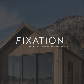 The Fixation Builders logo overlaid over an image of their award winning home in Jacks Point.