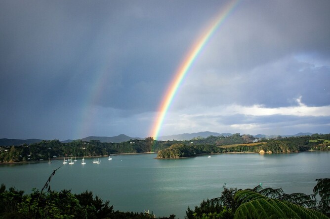 rainbow over Paihia in Bay of Islands