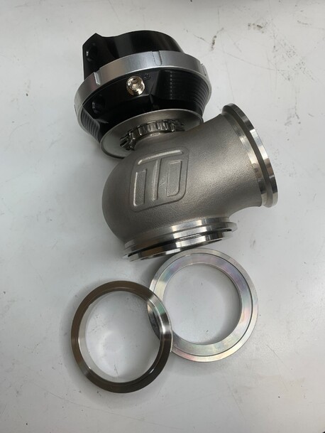 The inlet and outlet Vband flanges for the wastegate are different from each other. The inlet is machined to fit up to the waste-gate seat which is also welded to a exhaust manifold