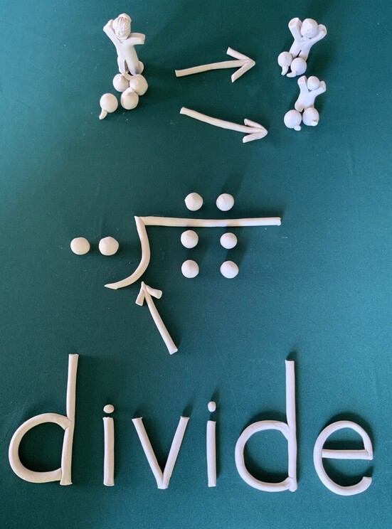 clay people and maths symbols with the word divide clayed