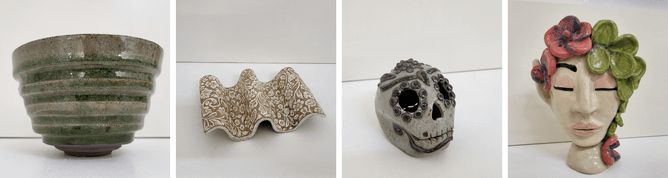 Just a few of the fun, funky and fabulous pieces that have come through the kilns lately. I’m unsure of the artists, sorry.