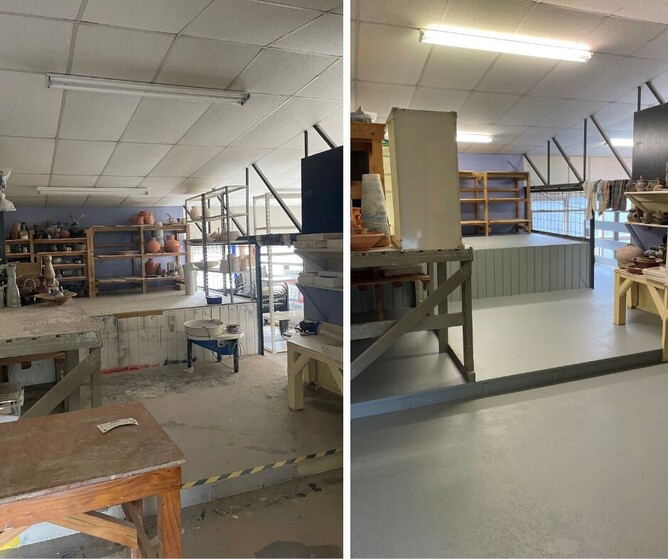 Before and after painting the floor