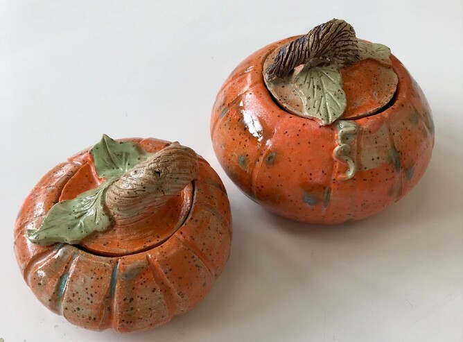 two ceramic pumpkins