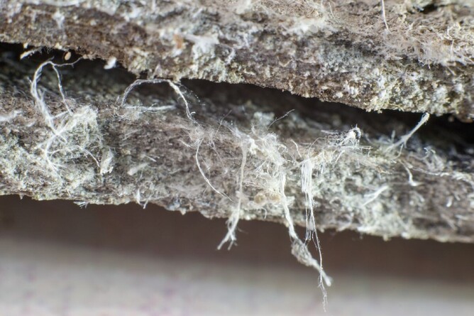 close up of asbestos in roofing material