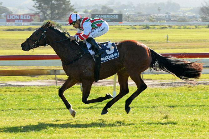 Malt Time powering away with the ITM/GIB Sprinters’ Winter Championship Final at Ruakaka on Saturday.   - Photo: Therese Davis (Race Images)