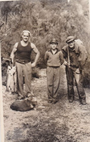 (Billy’s father, Bill at left with a hand full of fish, young Billy in the middle and his uncle Sonny Ciochetto on right)