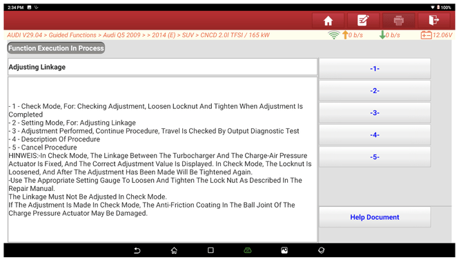 Launch Eurotab 3 scan tool showing turbo actuator calibration procedure