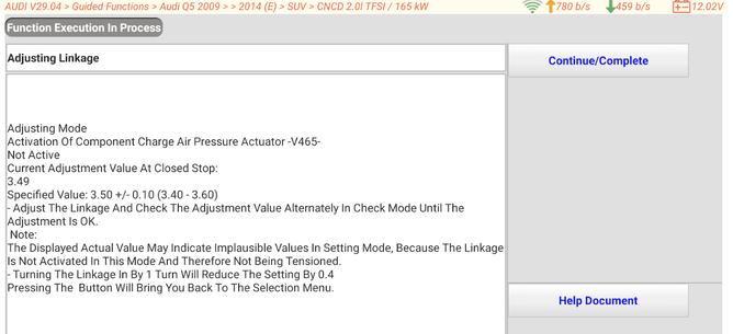 Launch Eurotab 3 scan tool showing turbo actuator calibration procedure