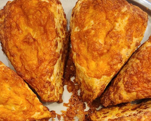 Crispy topped cheese scone.