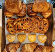 French pastries, cooked to perfection. croissants, pain au raisins, apple turnovers and pain au chocolate. 