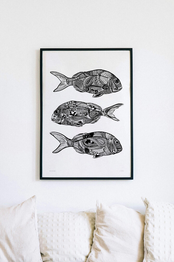 Ornate Trio Of Snapper Wall Art Prints New Zealand by Anna Mollekin