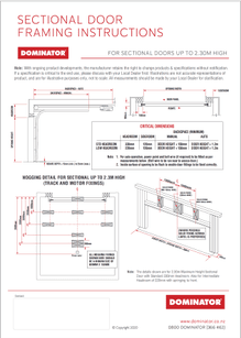 Photo of the front page of Dominator Garages sectional doors 6 panel framing instructions manual