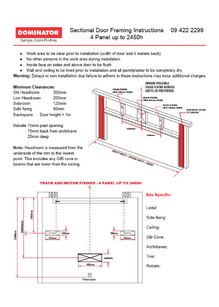 Photo of the front page of Dominator Garages sectional doors framing instructions manual