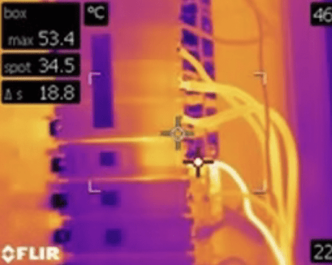 Thermographic image of power outlets and cables