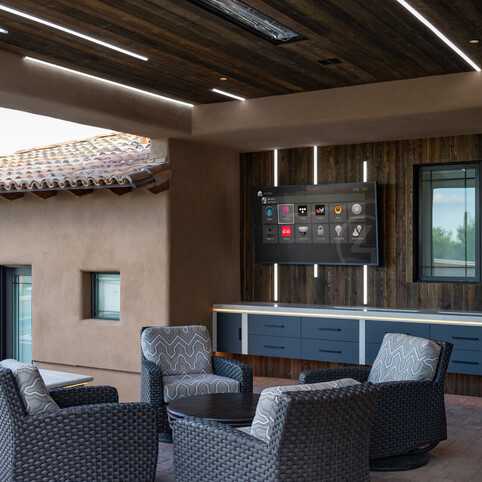 An outdoor space enhanced with home automation.