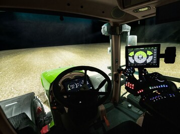 Fendt 800 Vario Cab Interior at night with light controls