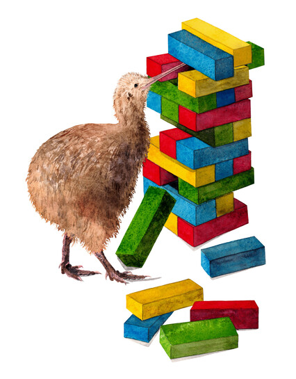 'Kiwi Balancing Act' original watercolour painting