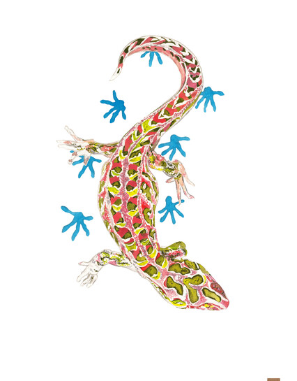'Harlequin Gecko Only Leaves Footprints' original watercolour painting