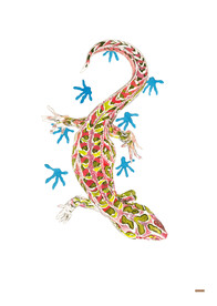 'Harlequin Gecko Only Leaves Footprints' original watercolour painting