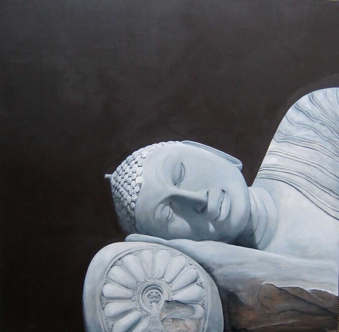 "Reclining Buddha" oil painting on board, 920 x 900mm, 2004