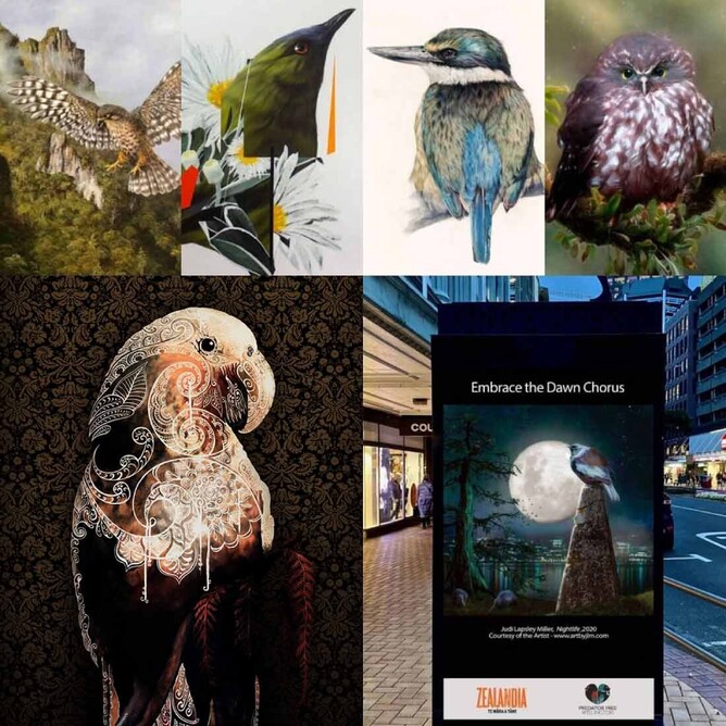 Artworks (clockwise from top left) by Jeanette Blackburn, Chimp, Niels Meyer-Westfeld, Hannah Shand, Judi Lapsley Miller and Sofia Minson