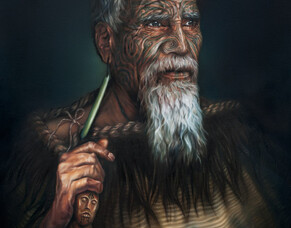 3 years to paint Maori oil portrait and New Zealand landscape diptych