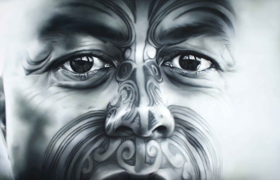 Turumakina Maori portrait ta moko face tattoo fine art print.