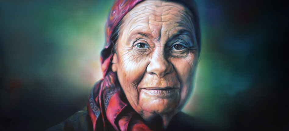 "Dame Joan Metge" by Sofia Minson, 85x180 cm, oil on canvas, 2011