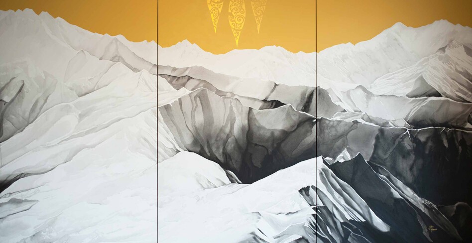 "Te Waka a Māui" 1640 x 3060mm. Flashe (vinyl paint) and acrylic on canvas.