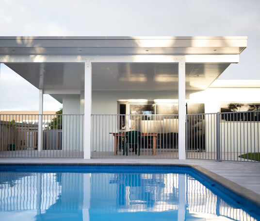 Modern pool house building