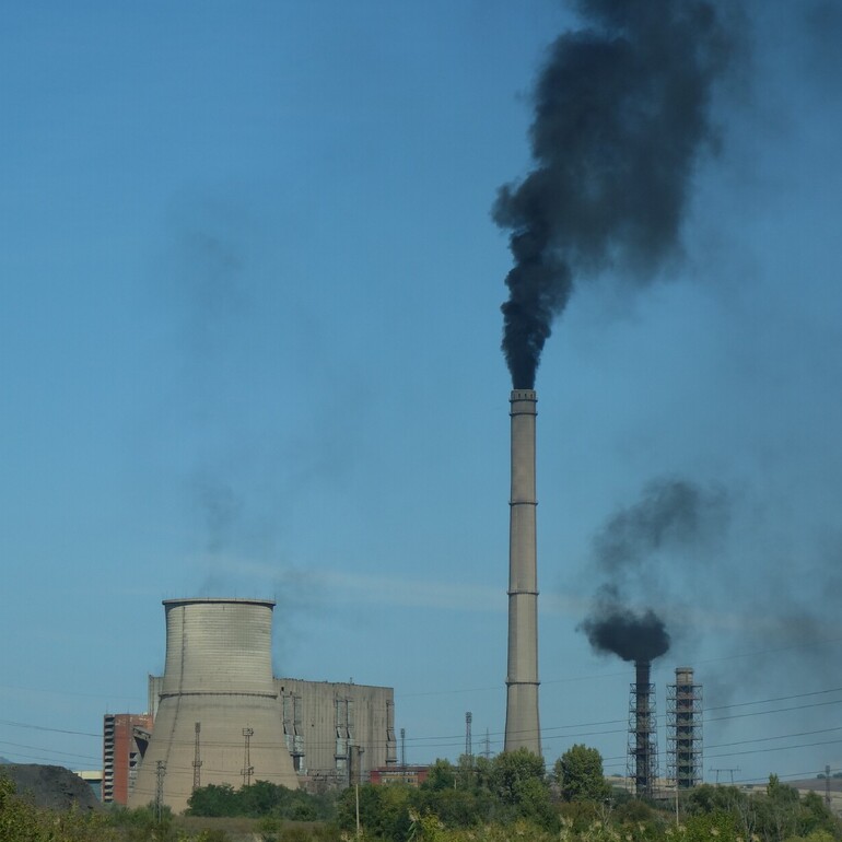 The chimneys of the Bobov Dol coal fired power station in Bulgaria spew black smoke into the atmosphere.
