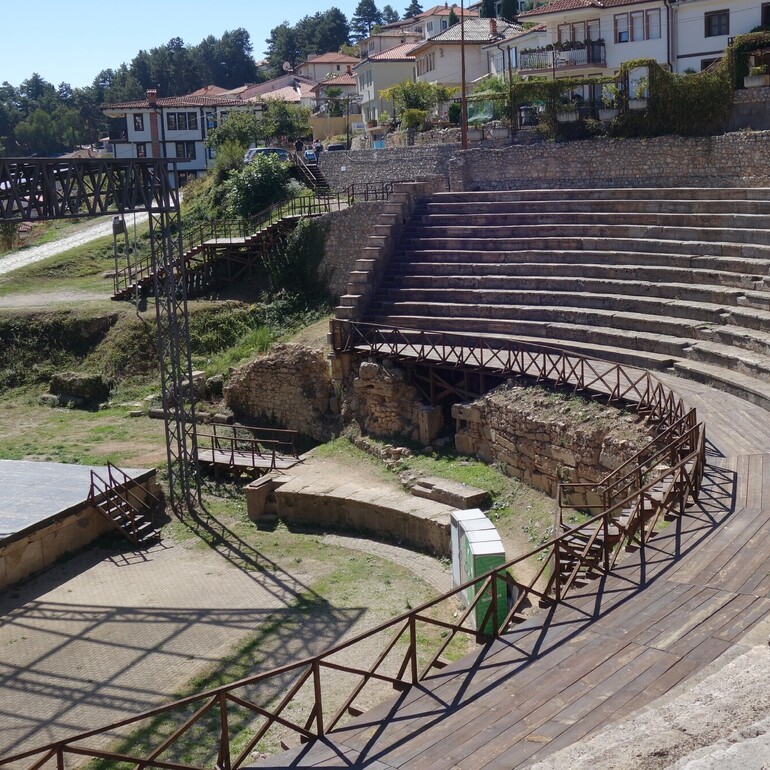 The Ancient Macedonian Theatre of Lychnidos, located in Ohrid, North Macedonia.