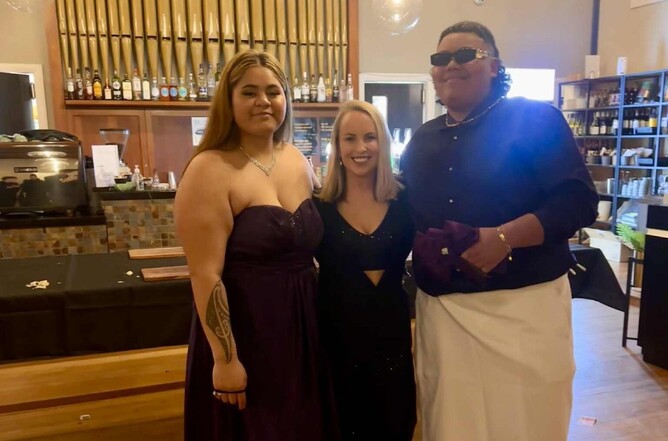 From left, Alec's partner Mary-Jane, nurse Sarita MacDonald and Alec Punga at the school ball earlier this year