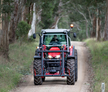 Massey Ferguson 5M Tractor on the road, front view
