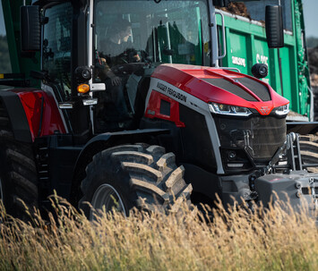 Massey Ferguson 9S Tractor Close-Up with Trailer