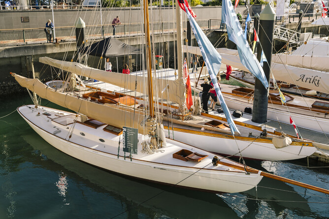 Classic boats on exhibition in the Viaduct. By Tony Stevenson.