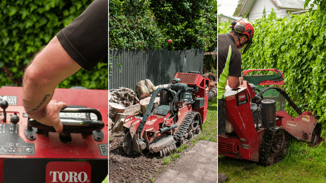 stump grinder operator using the toro stump grinder